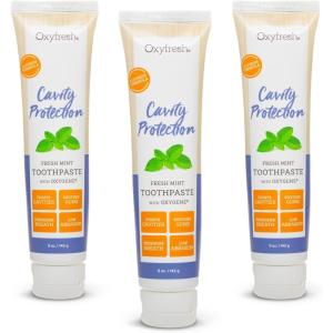 imageOxyfresh Cavity Protection Fresh Mint Fluoride Toothpaste  Low Abrasion Anticavity Toothpaste for Sensitive Teeth ampamp Gums  AllDay Fresh Breath 35 oz Tubes3 Pack