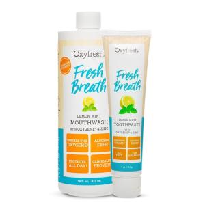 imageOxyfresh Premium Fresh Breath Lemon Mint Mouthwash 16 oz  Bad Breath Lemon Mint Toothpaste 5oz  Fluoride Free  Alcohol Free  Dye Free  Made wZinc ampamp Xylitol