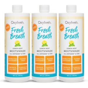 imageOxyfresh Premium Lemon Mint Fresh Breath Mouthwash  Oral Rinse for Bad Breath  SLS ampamp Fluoride Free Mouthrinse  Alcohol Free Gentle Non Burning Mouthwash with Xylitol ampamp Essential Oils 3 Pack 16 oz16 Fl Oz Pack of 3