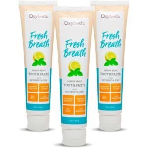 imageOxyfresh Premium Maximum Fresh Breath Lemon Mint Toothpaste  Clean Teeth ampamp Fresh Breath  Natural Essential Oils ampamp Natural Xylitol to Help Fight Tartar  SLS ampamp Fluoride Free 35oz5 Ounce Pack of 3
