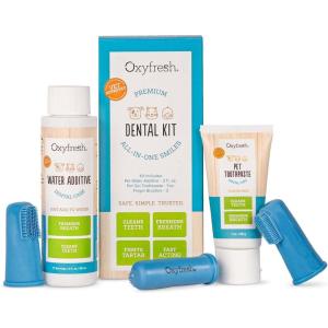 imageOxyfresh Premium Pet Dental Kit for Dogs ampamp Cats  Easy Solution for Dog and Cat Fresh Breath Clean Teeth Control Plaque ampamp Tartar  Vet Formulated Pet Toothpaste 4oz  Water Additive 16oz KitSmall Kit